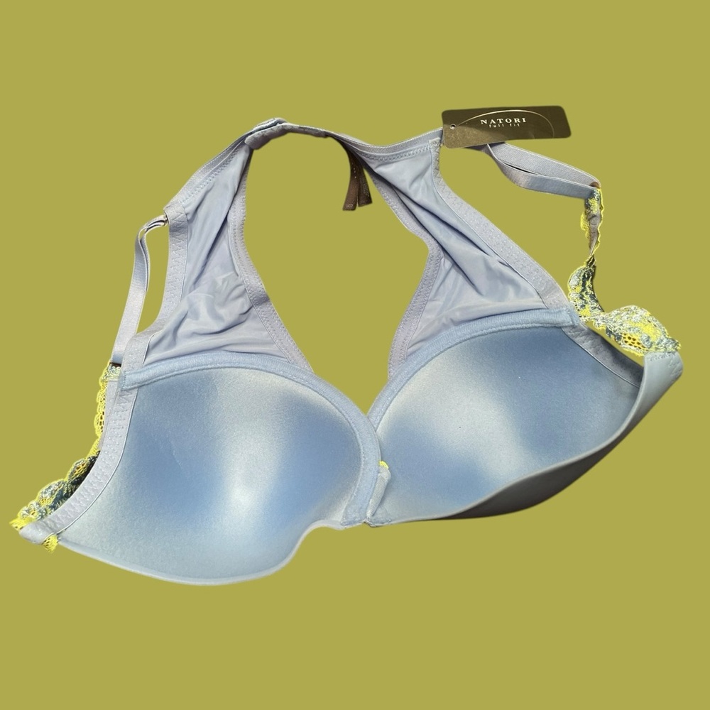 NWT Women’s Underwire Bra By NATORI 
Sz 34DD Baby Blue & Lime Green Lace - Picture 6 of 8